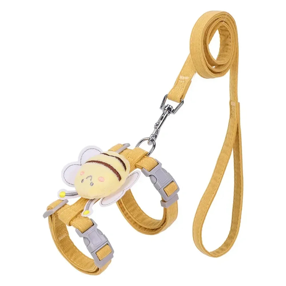 Adjustable Cartoon Bee Cat & Dog Harness with Leash Set