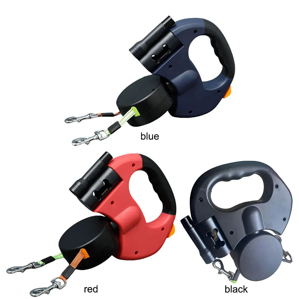 Double-Headed 360° Swivel Retractable Dog Leash