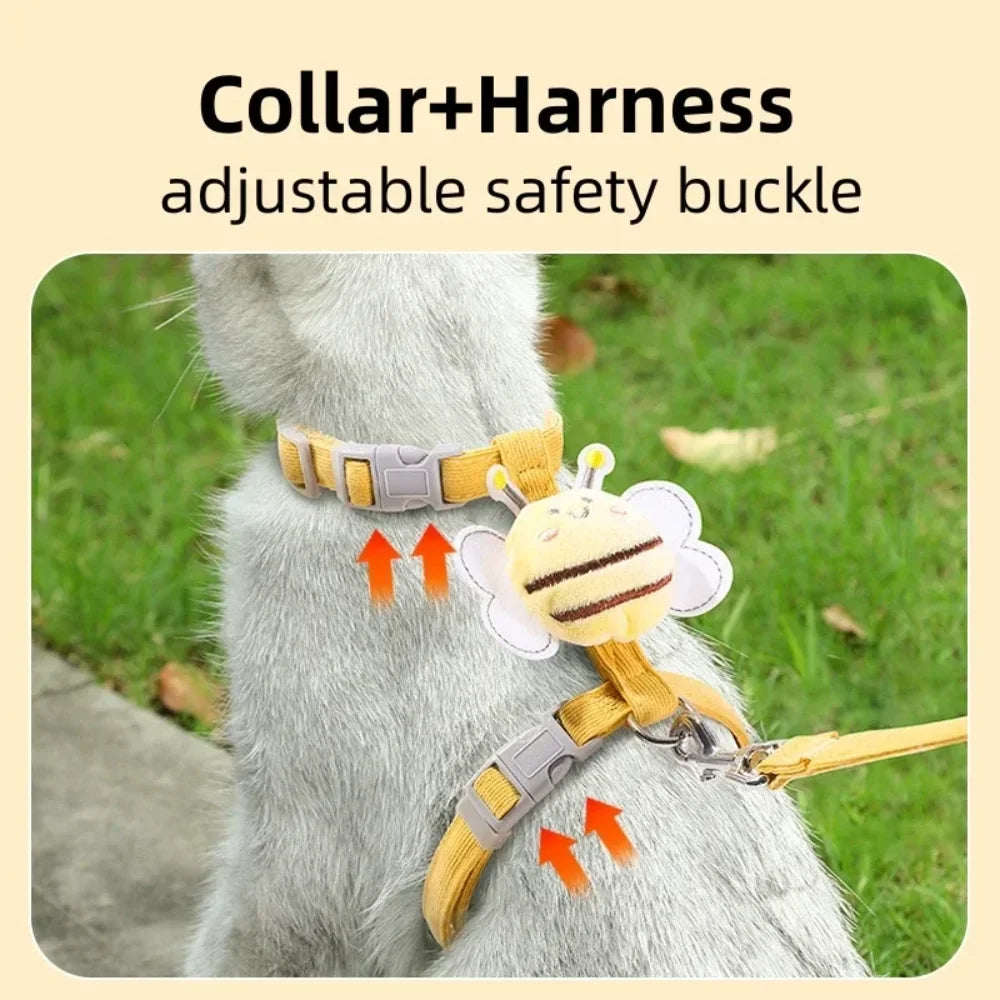 Adjustable Cartoon Bee Cat & Dog Harness with Leash Set