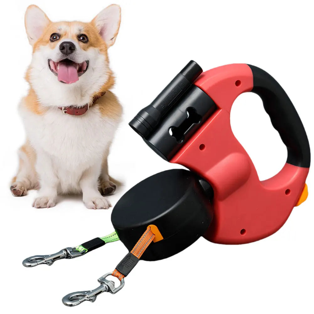 Double-Headed 360° Swivel Retractable Dog Leash