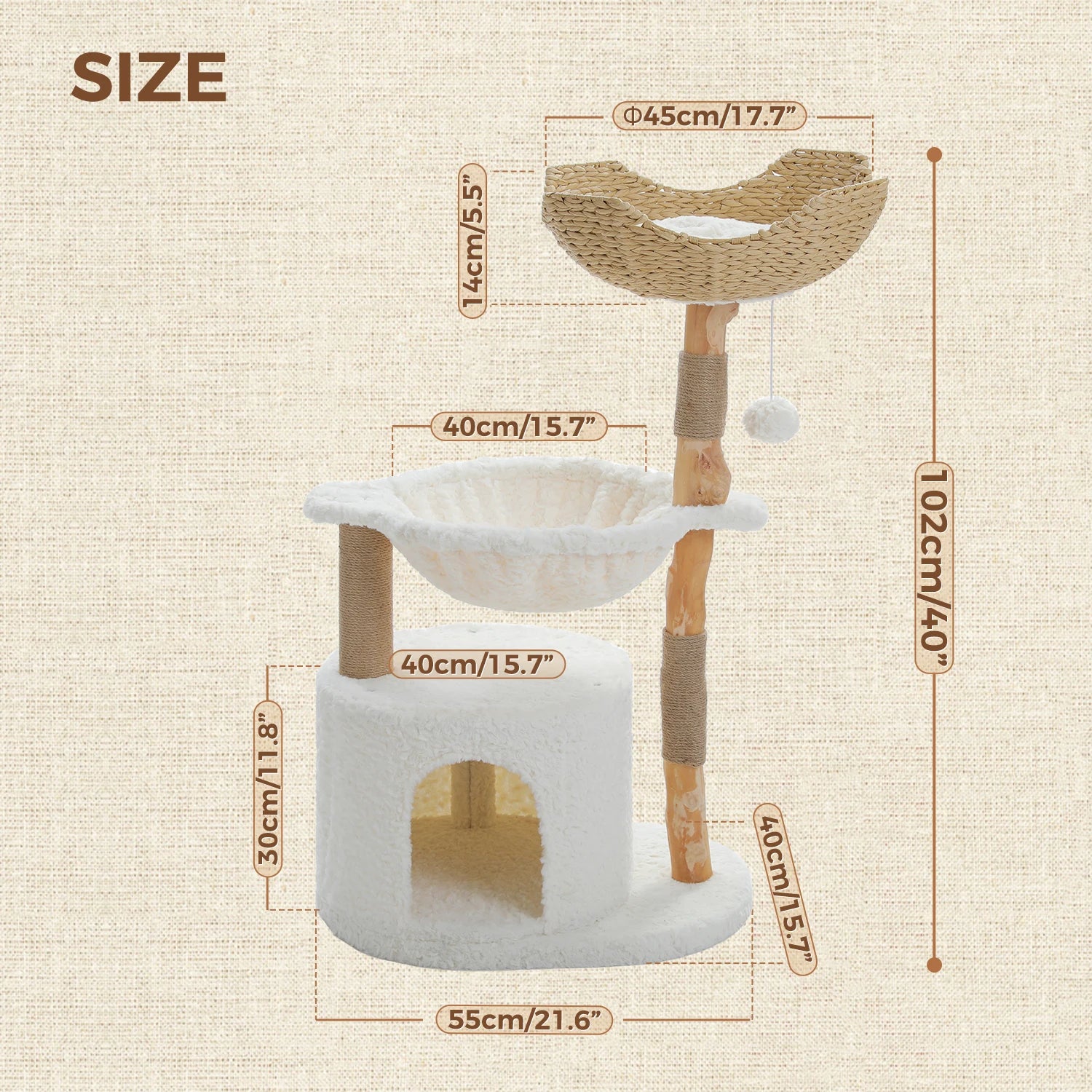 Modern Solid Wood Cat Tree with Condo & Play Features