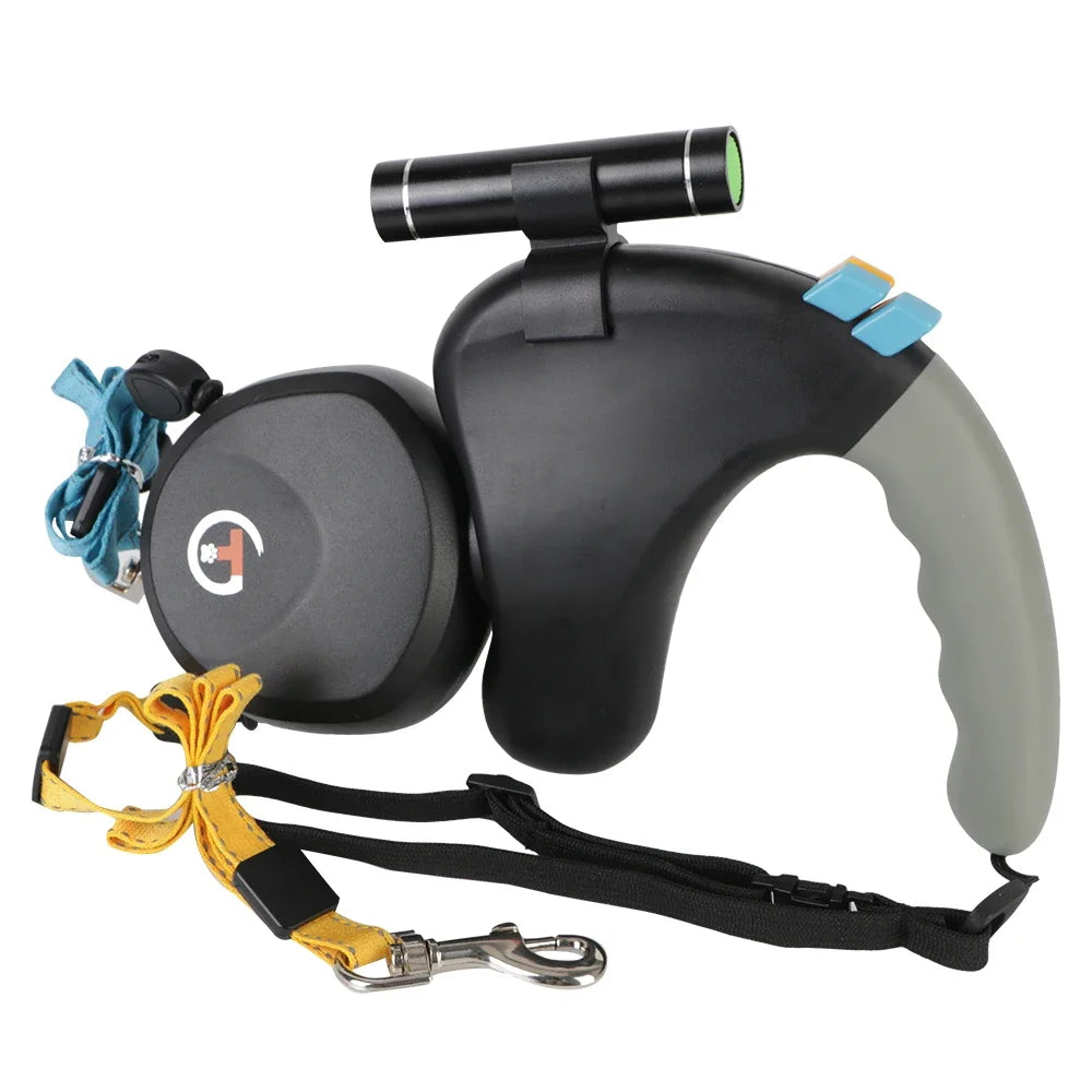 Dual Dog Retractable Leash with Light & Adjustable Traction Belt