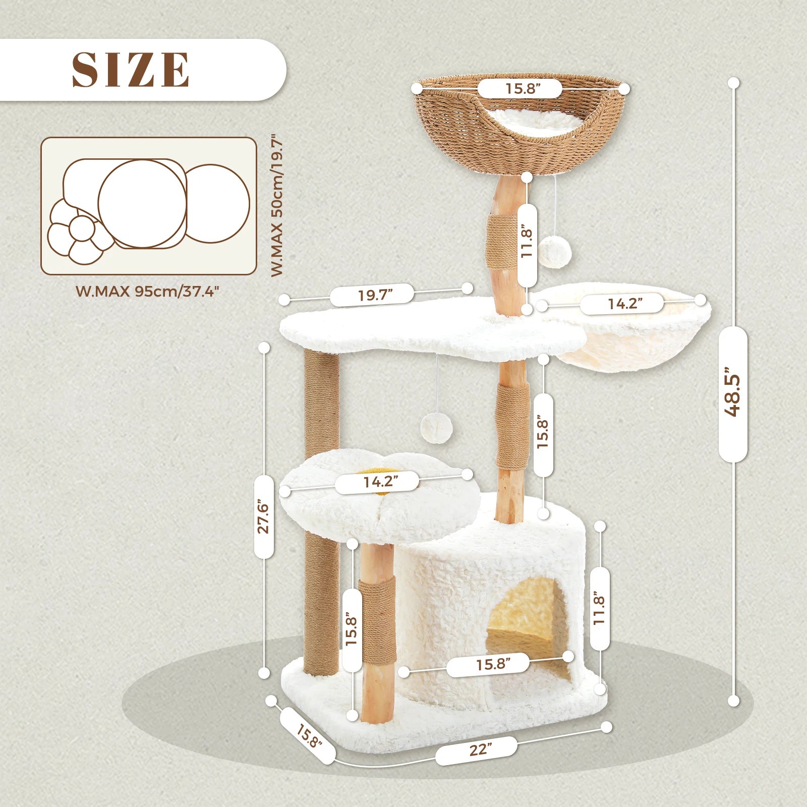 Modern Solid Wood Cat Tree with Condo & Play Features