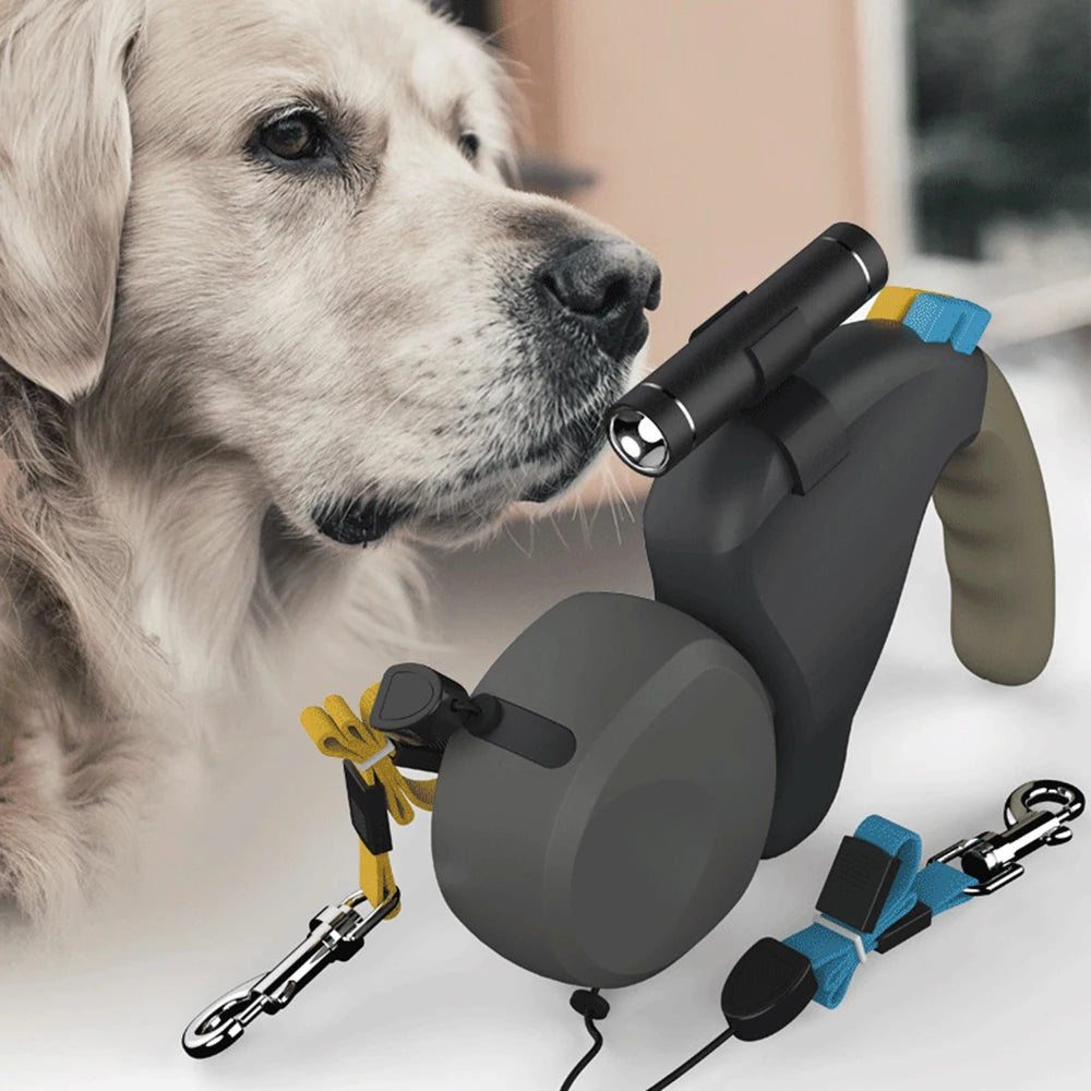 Dual Dog Retractable Leash with Light & Adjustable Traction Belt
