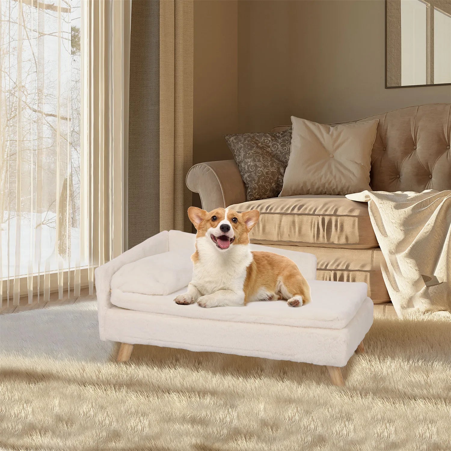 Elevated Nordic Pet Bed with Cozy Waterproof Pad