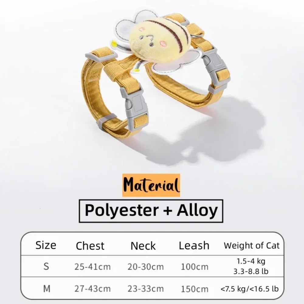 Adjustable Cartoon Bee Cat & Dog Harness with Leash Set