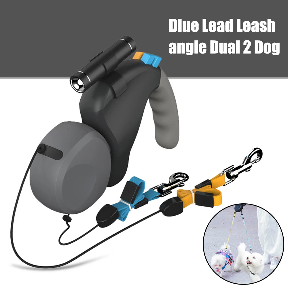 Dual Dog Retractable Leash with Light & Adjustable Traction Belt