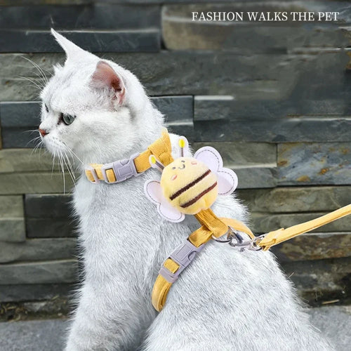 Adjustable Cartoon Bee Cat & Dog Harness with Leash Set